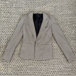 Miss Selfridge Brown, Cream, and Black Checkered Blazer